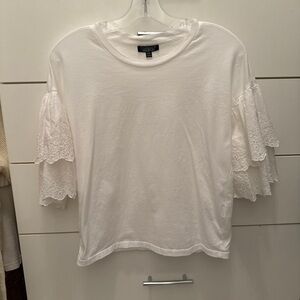 Topshop Women's White Eyelet Sleeve Tee